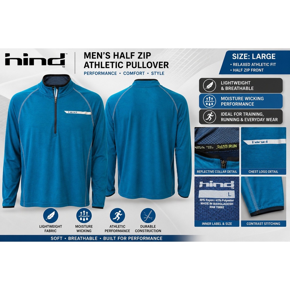 Hind Mens Quarter Zip Pullover Teal Blue Heathered Performance Running Top Large